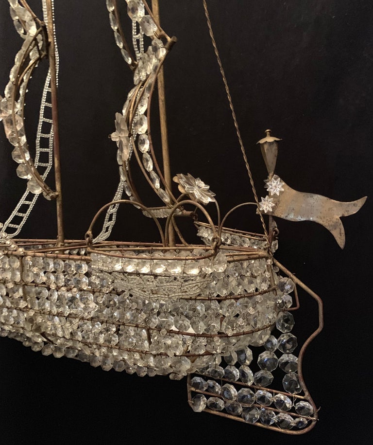 Beautiful Vintage Large Italian Crystal Beaded Gilt Boat ...