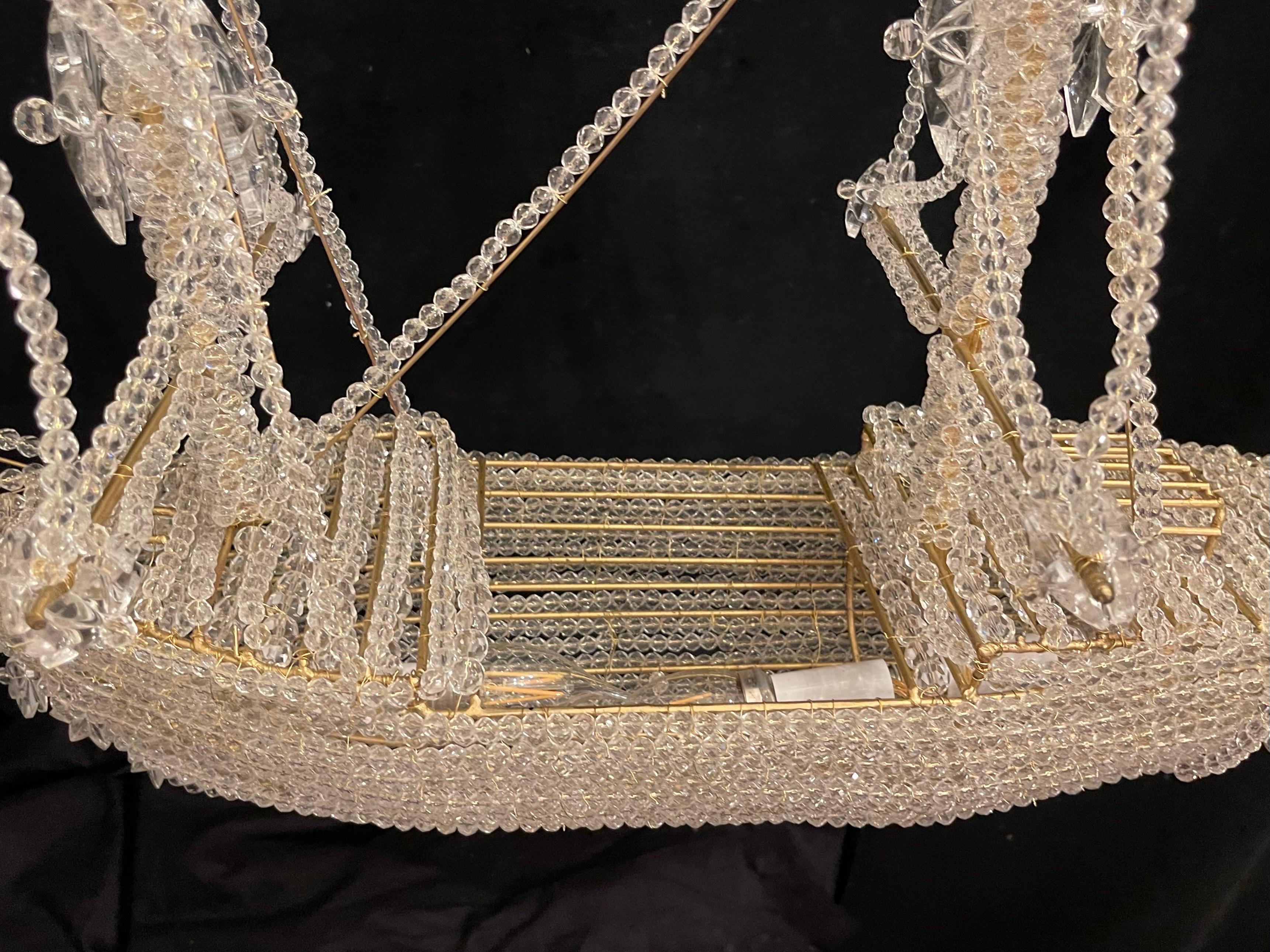 Beautiful Vintage Large Italian Crystal Beaded Gilt Boat Chandelier Ship Fixture For Sale 1