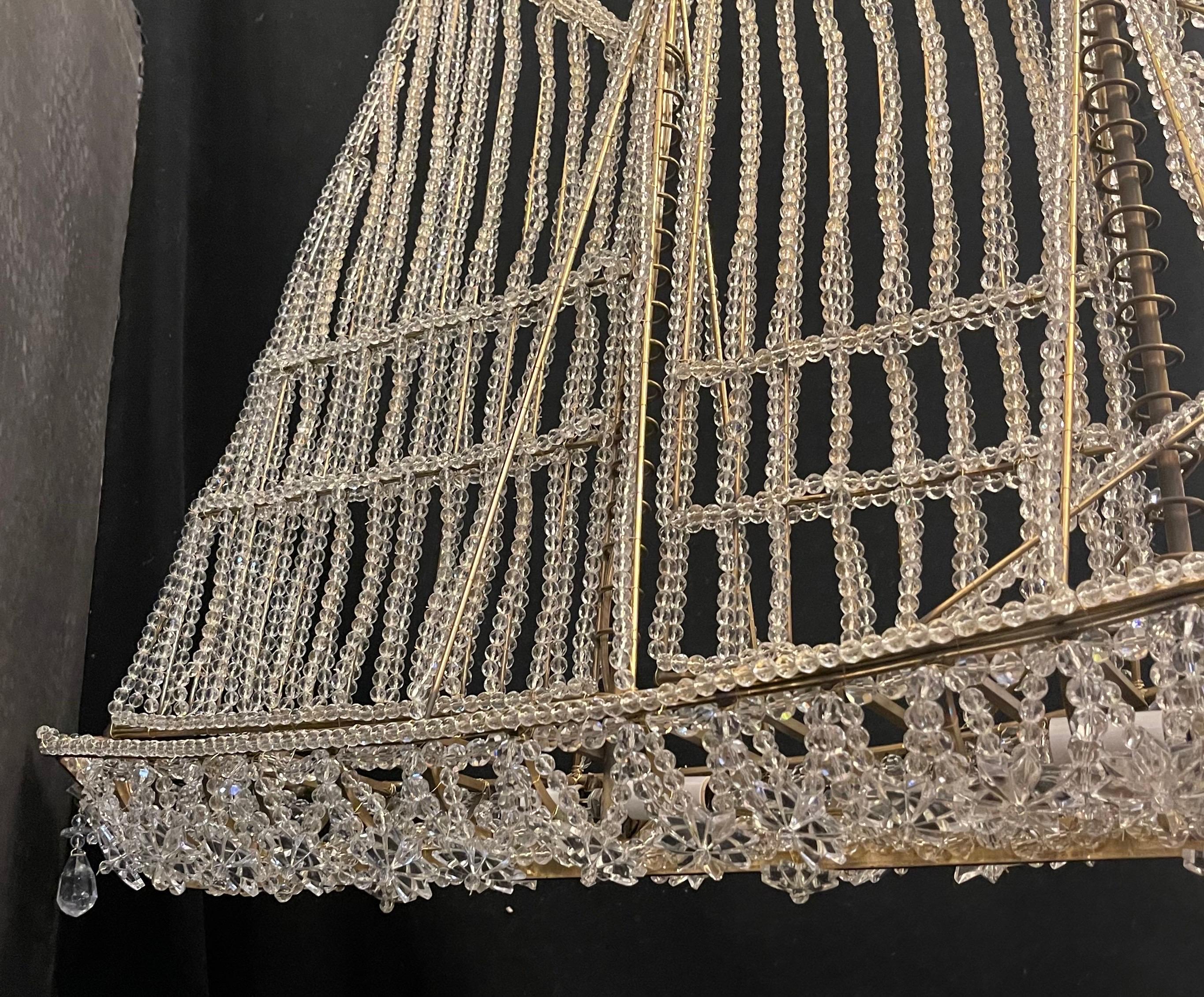 Beautiful Vintage Large Italian Crystal Beaded Gilt Boat Chandelier Ship Fixture 2