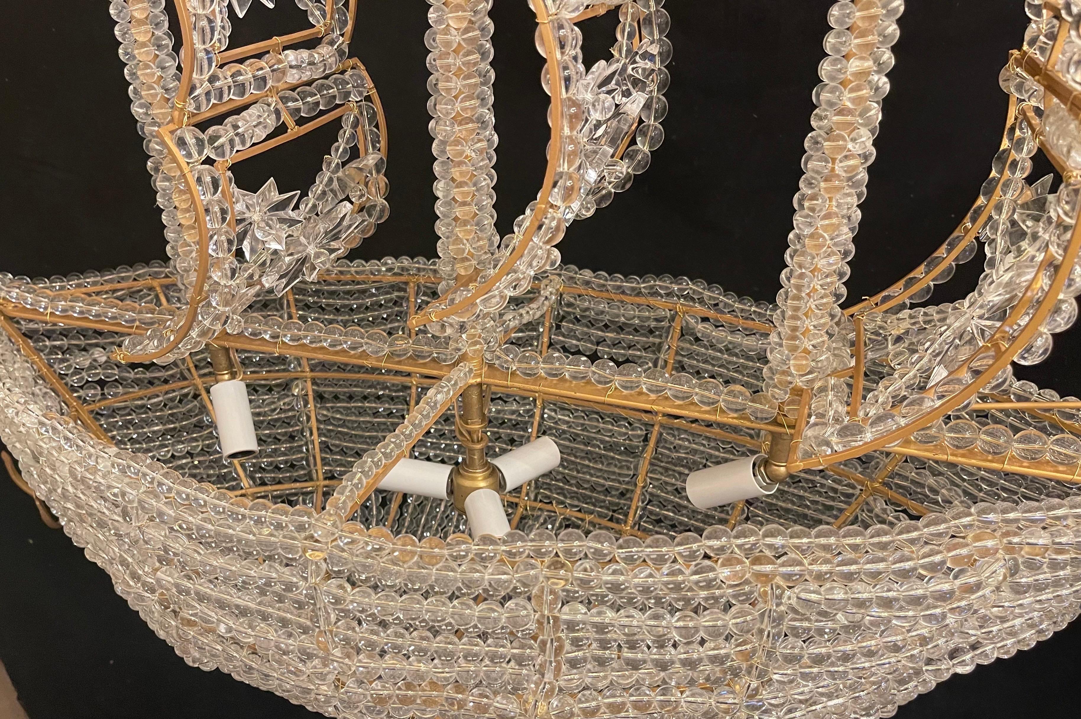 Beautiful Vintage Large Italian Crystal Beaded Gilt Boat Chandelier Ship Fixture 5