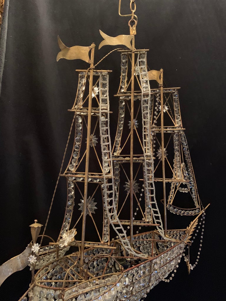 Beautiful Vintage Large Italian Crystal Beaded Gilt Boat ...