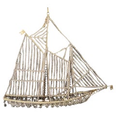 Beautiful Vintage Large Italian Crystal Beaded Gilt Boat Chandelier Ship Fixture
