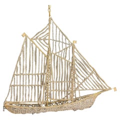 Beautiful Vintage Large Italian Crystal Beaded Gilt Boat Chandelier Ship Fixture