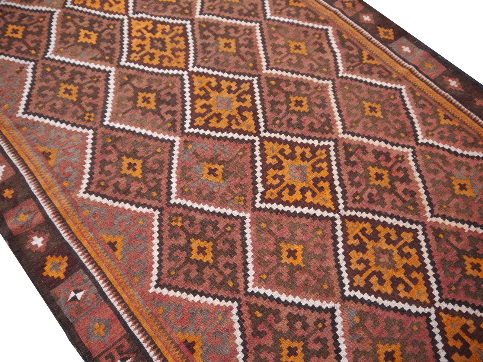 Tribal Oversized Vintage Turkoman Afghan Kizil Ayak Kilim Area Rug  For Sale