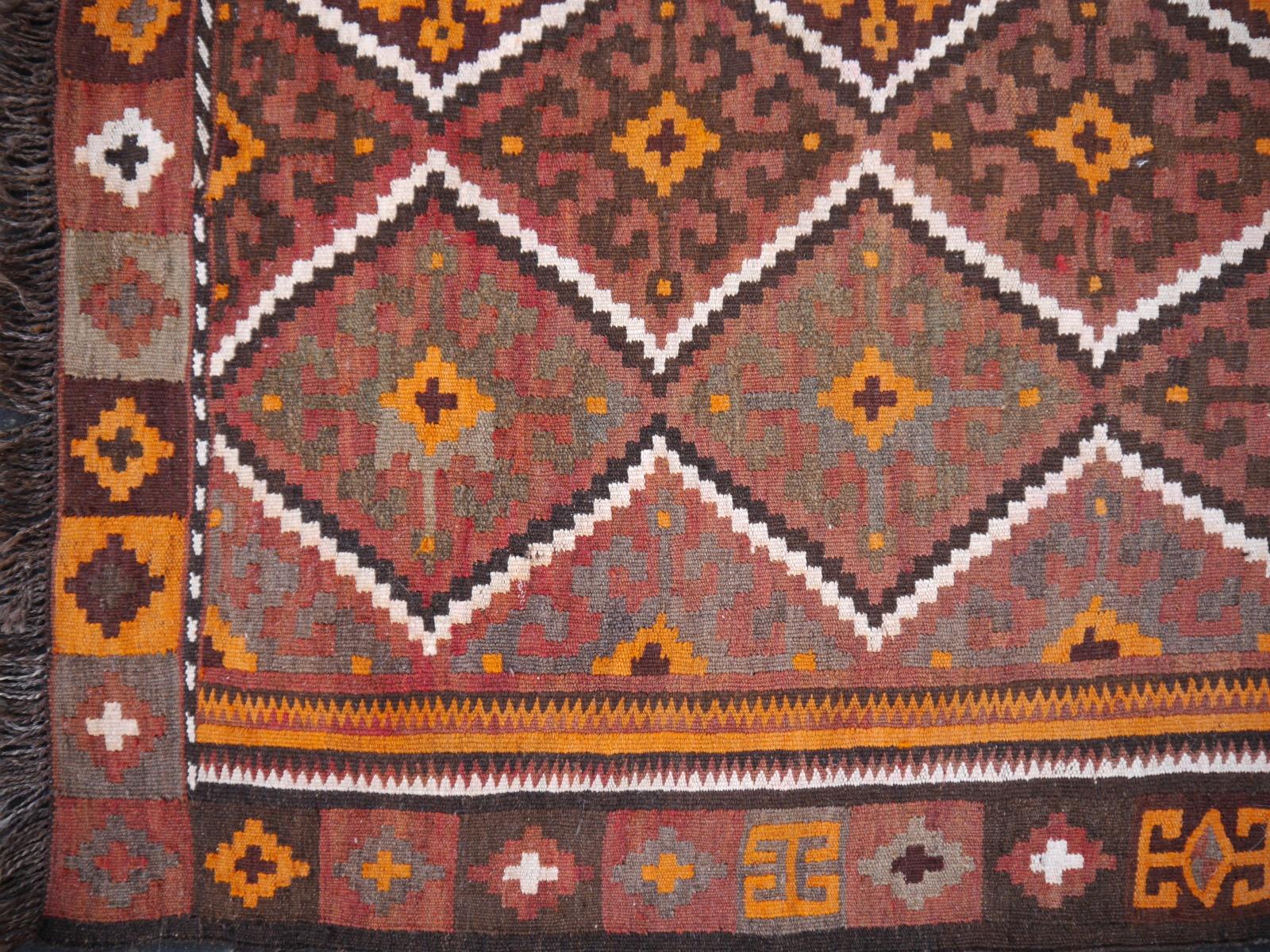Hand-Woven Oversized Vintage Turkoman Afghan Kizil Ayak Kilim Area Rug  For Sale