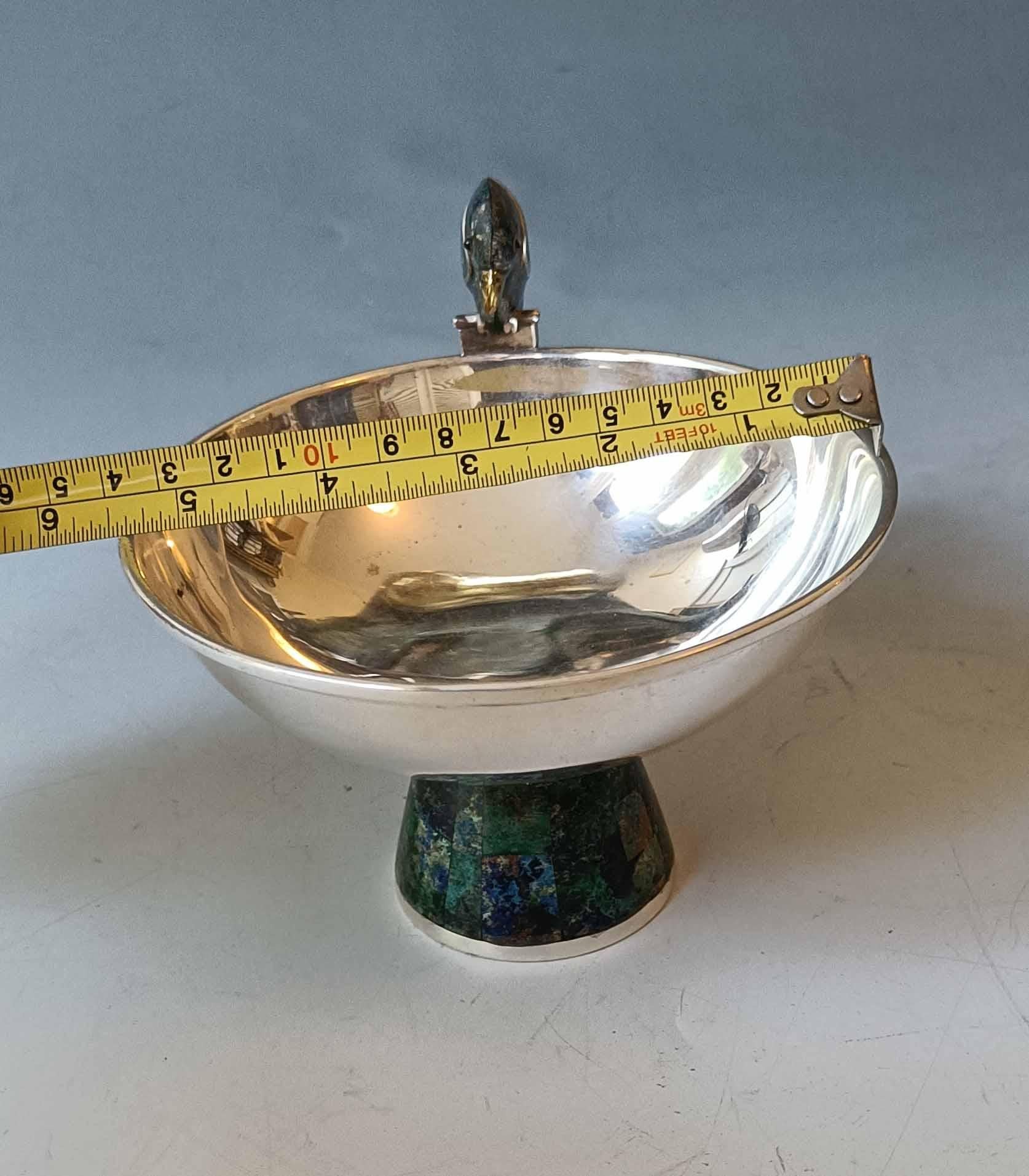 Beautiful Vintage Mexican Los Castillo Taxco Silver Plate pedestal Parrot bowl 1