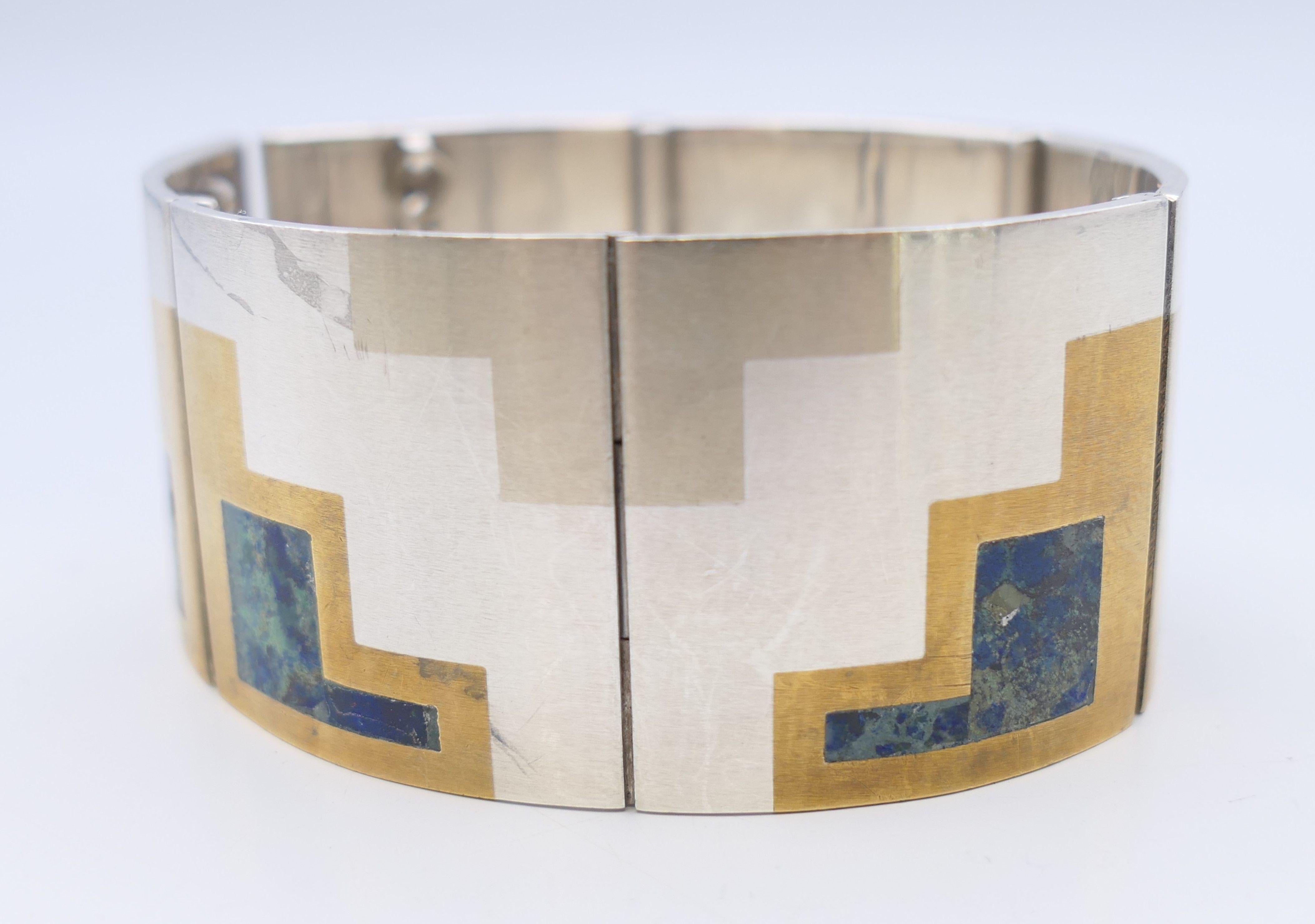Hand-Crafted Beautiful Vintage Mexican Taxco Silver Modernist Bracelet For Sale