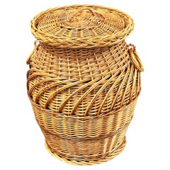 Beautiful Used Mid-century Wicker Laundry Basket Hamper, 1970s, German