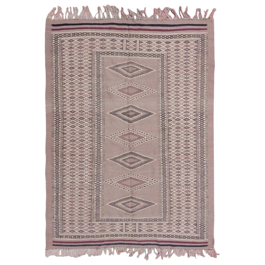 Beautiful Vintage Moroccan Flat Rug For Sale