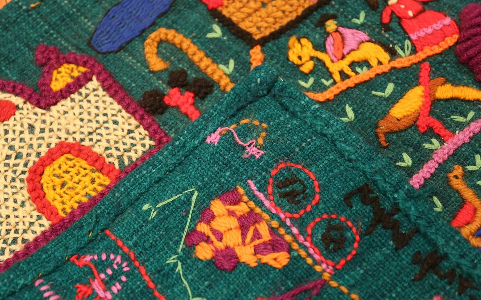 Beautiful And Folksy Vintage Needlepoint / Colombian Arpillera Embroidery, Country of Origin: Colombia, Circa Date: Early 20th Century