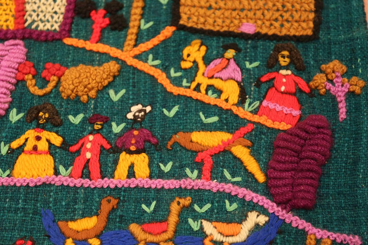 Hand-Knotted Beautiful Vintage Needlepoint / Colombian Arpillera Embroidery 2'1
