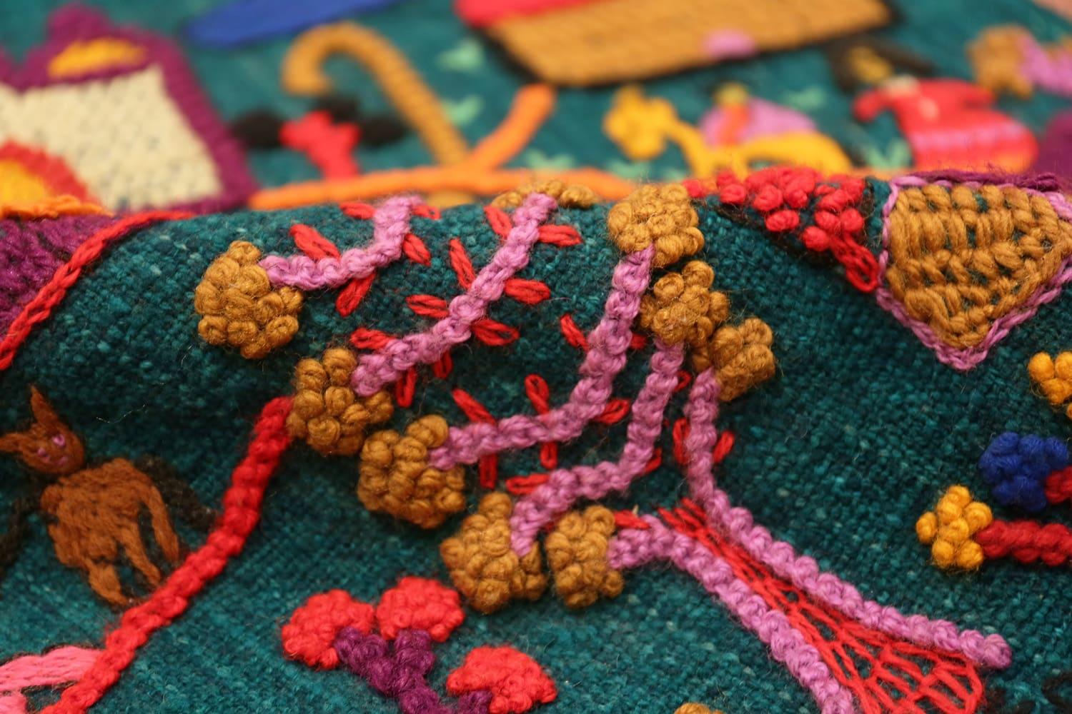 Wool Beautiful Vintage Needlepoint / Colombian Arpillera Embroidery 2'1