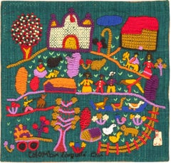 Beautiful Vintage Needlepoint / Colombian Arpillera Embroidery 2'1" x 2'3"