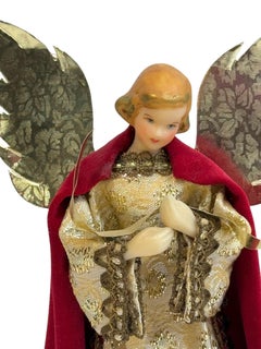 Beautiful Vintage Nuremberg Gold Foil Golden Angel Christmas Tree Topper 1960s