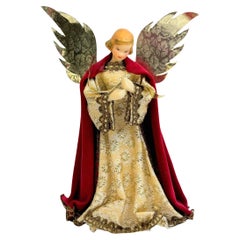 Beautiful Vintage Nuremberg Gold Foil Golden Angel Christmas Tree Topper 1960s