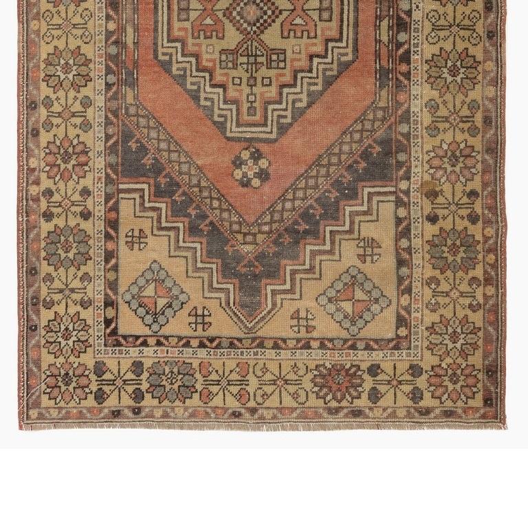 Turkish 3.7x5.8 Ft Beautiful Vintage Oriental Rug Handmade Wool Carpet with Tribal Style For Sale