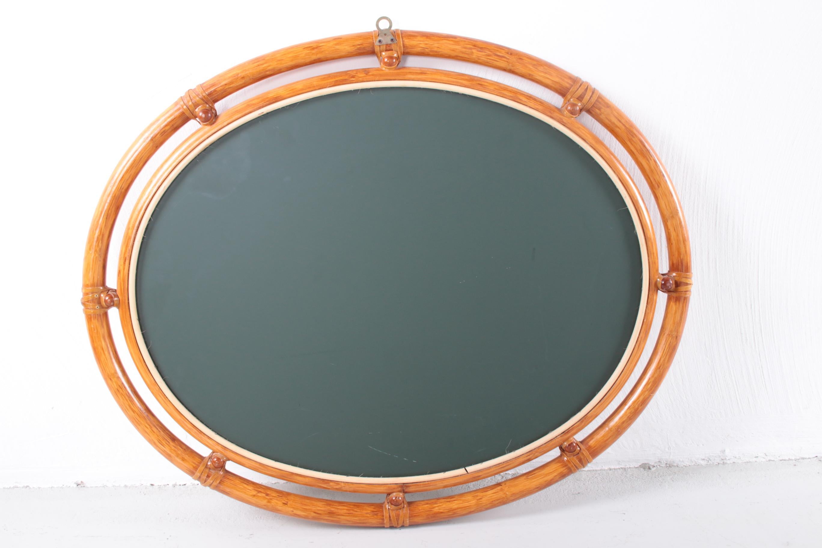 Beautiful Vintage Oval Bamboo Mirror, 1960s In Good Condition In Oostrum-Venray, NL