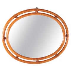 Beautiful Vintage Oval Bamboo Mirror, 1960s