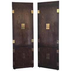 Beautiful Vintage Pair of Henredon Tall Cabinets with Brass Hardware