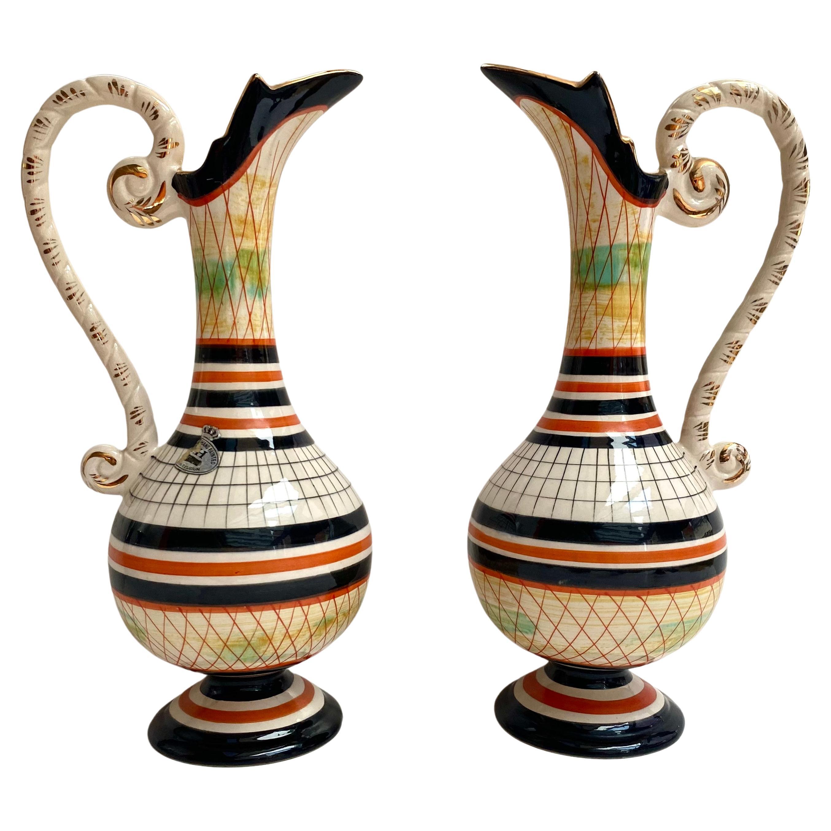 Beautiful Vintage Paired Vases/Pitchers, H.Bequet, Belgium, 1970 Set 2 For Sale