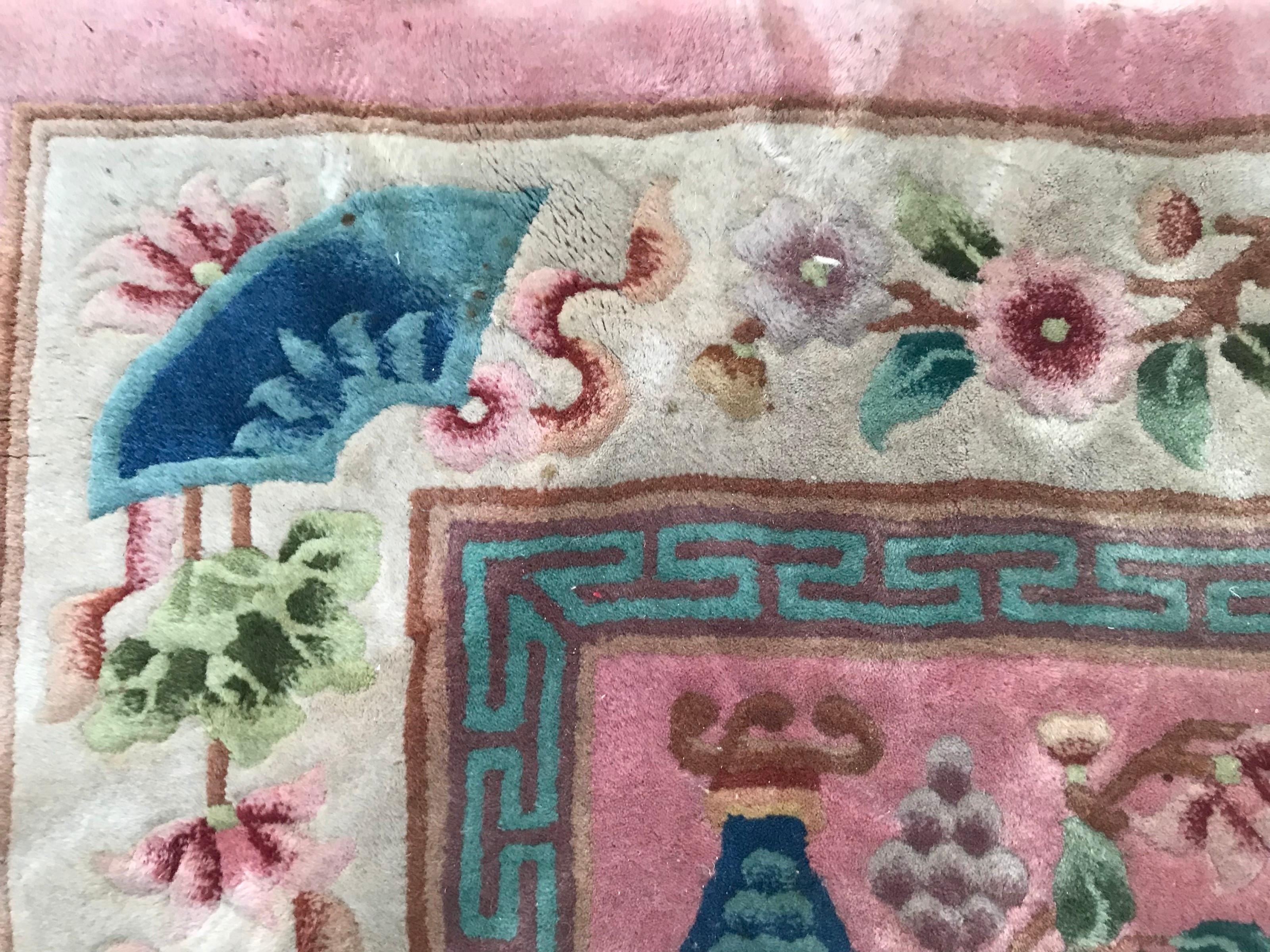 Bobyrug’s Beautiful Vintage Pink Chinese Rug For Sale 2