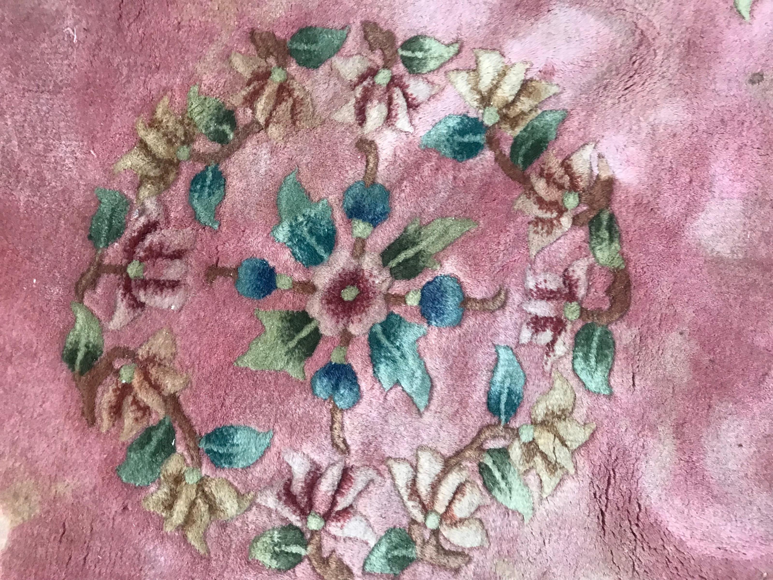Bobyrug’s Beautiful Vintage Pink Chinese Rug For Sale 3