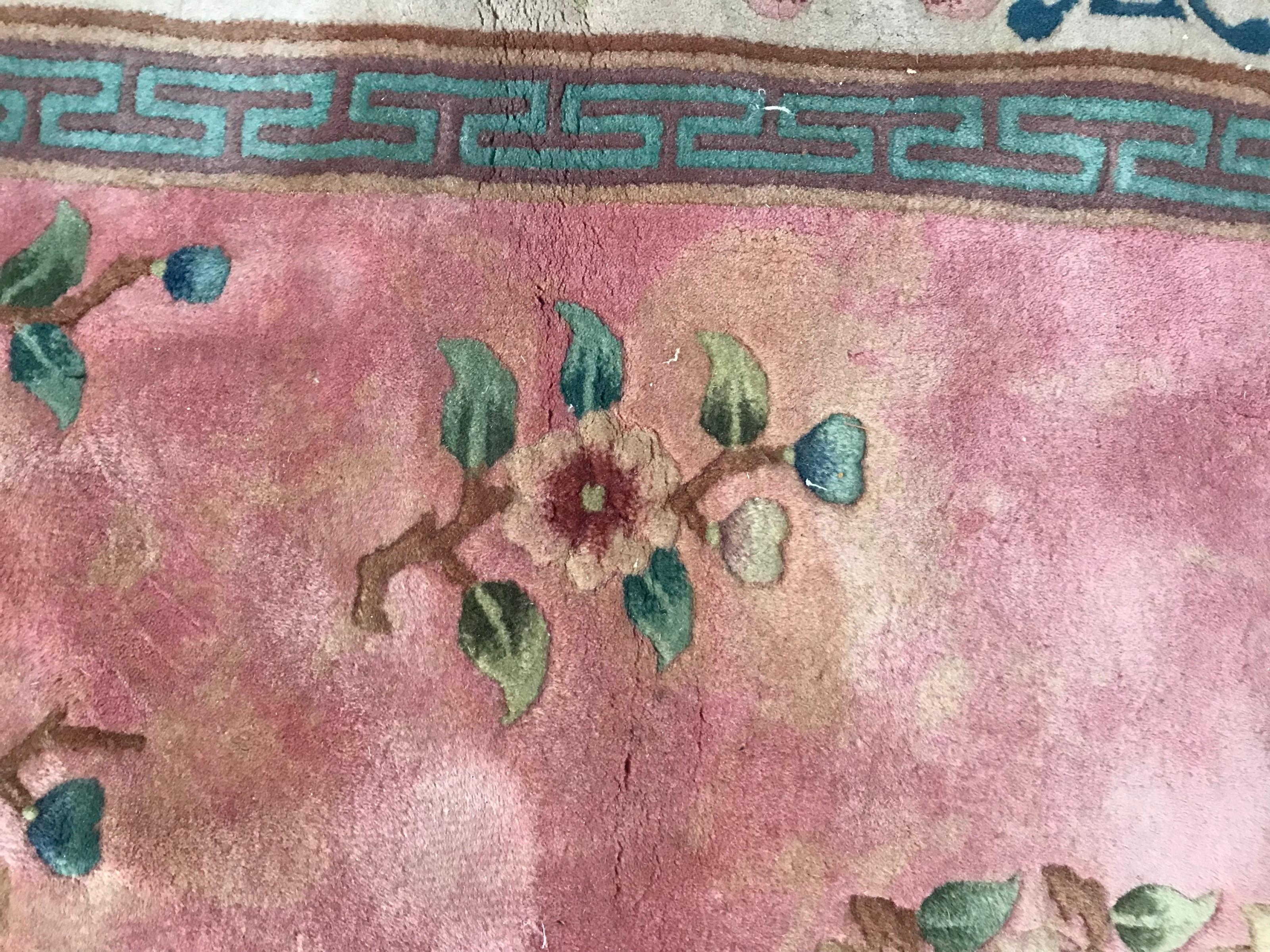 Bobyrug’s Beautiful Vintage Pink Chinese Rug For Sale 4