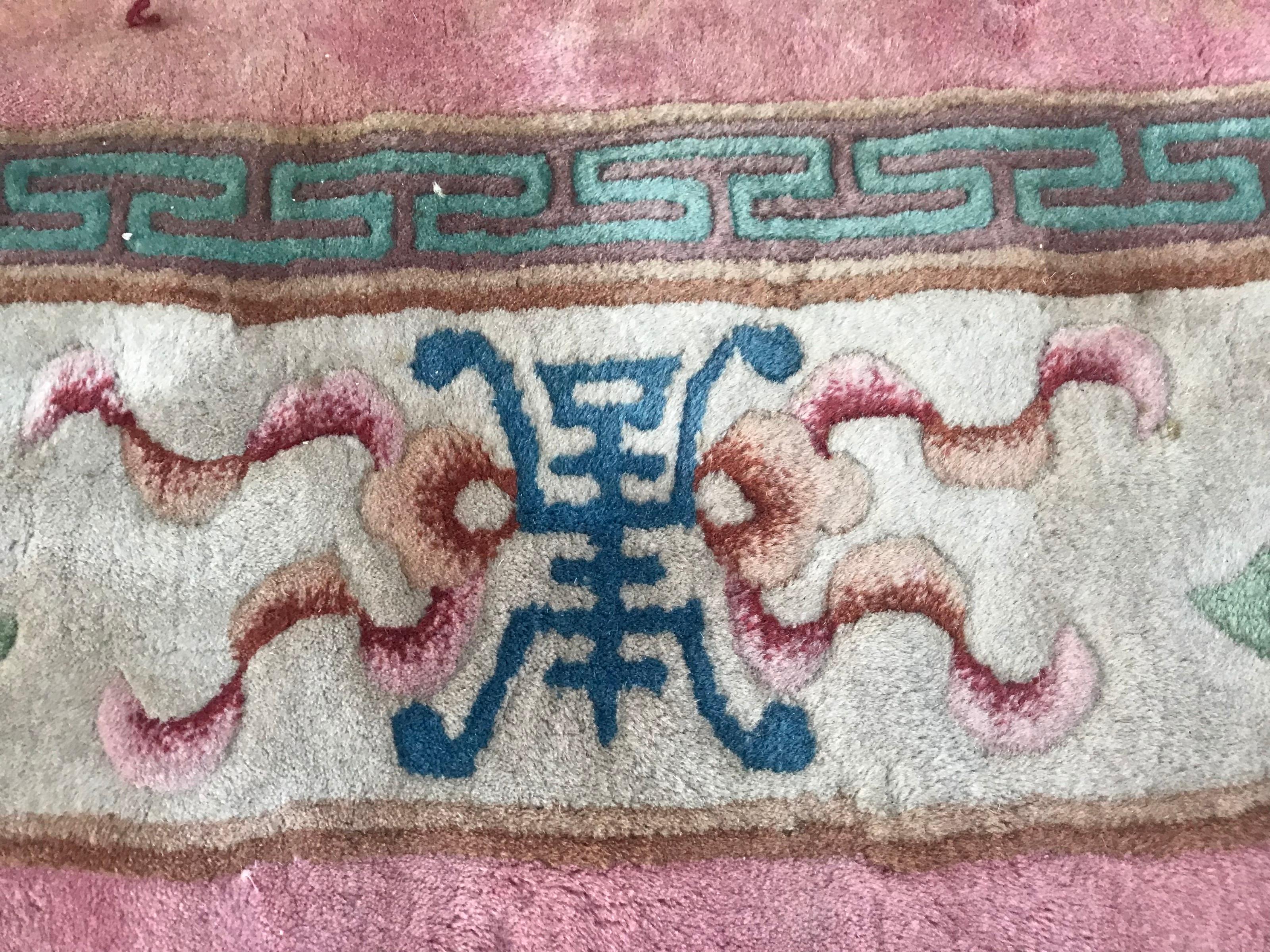 Bobyrug’s Beautiful Vintage Pink Chinese Rug For Sale 6