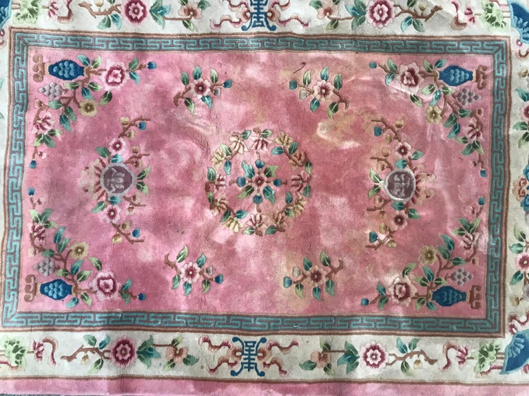 Beautiful Vintage Pink Chinese Rug For Sale at 1stDibs