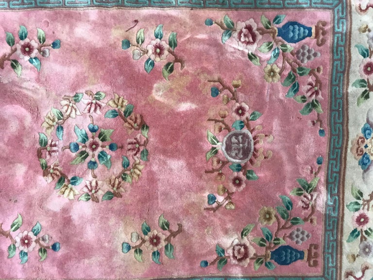 Beautiful Vintage Pink Chinese Rug For Sale at 1stDibs