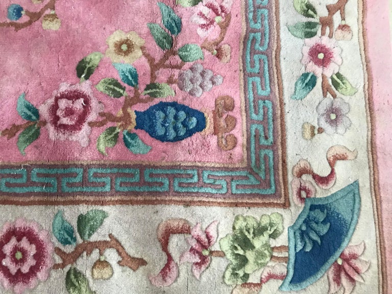 Beautiful Vintage Pink Chinese Rug For Sale at 1stDibs