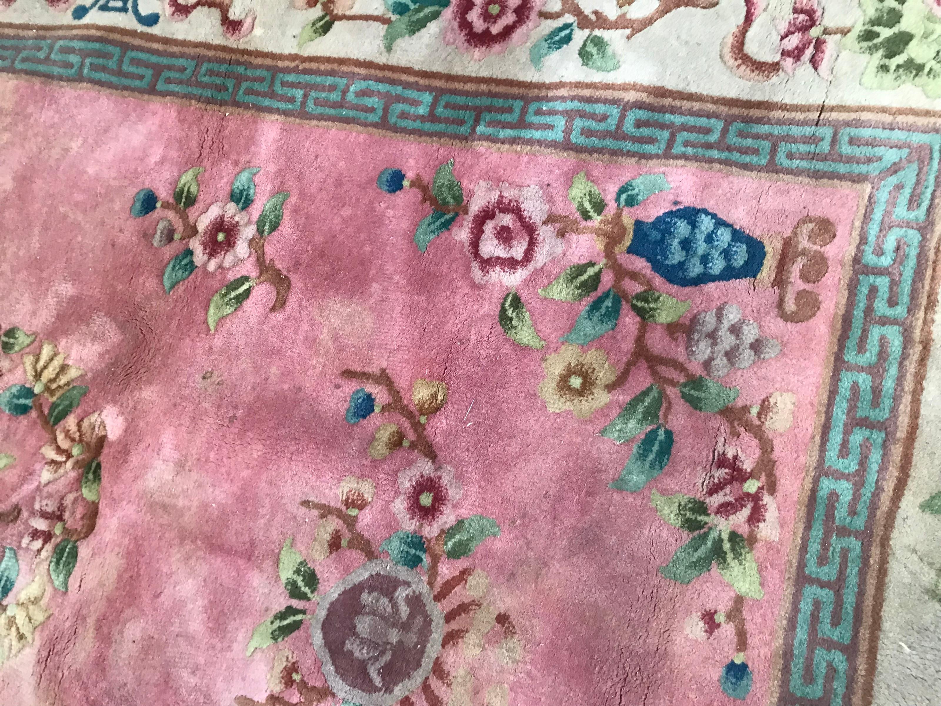 Cotton Bobyrug’s Beautiful Vintage Pink Chinese Rug For Sale