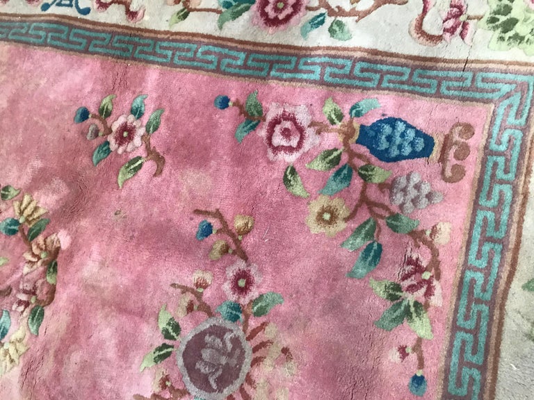 Beautiful Vintage Pink Chinese Rug For Sale at 1stDibs