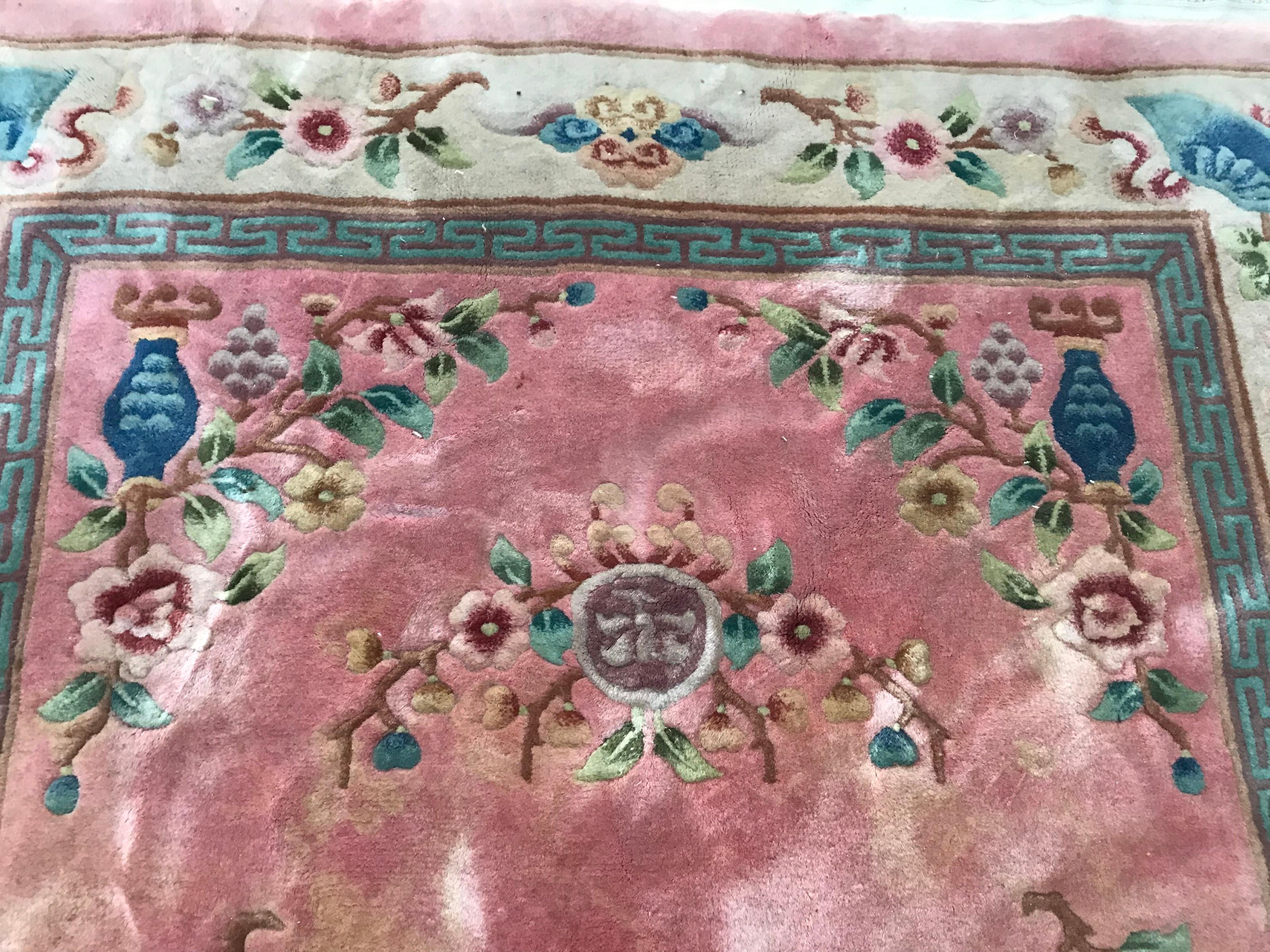 Bobyrug’s Beautiful Vintage Pink Chinese Rug For Sale 1