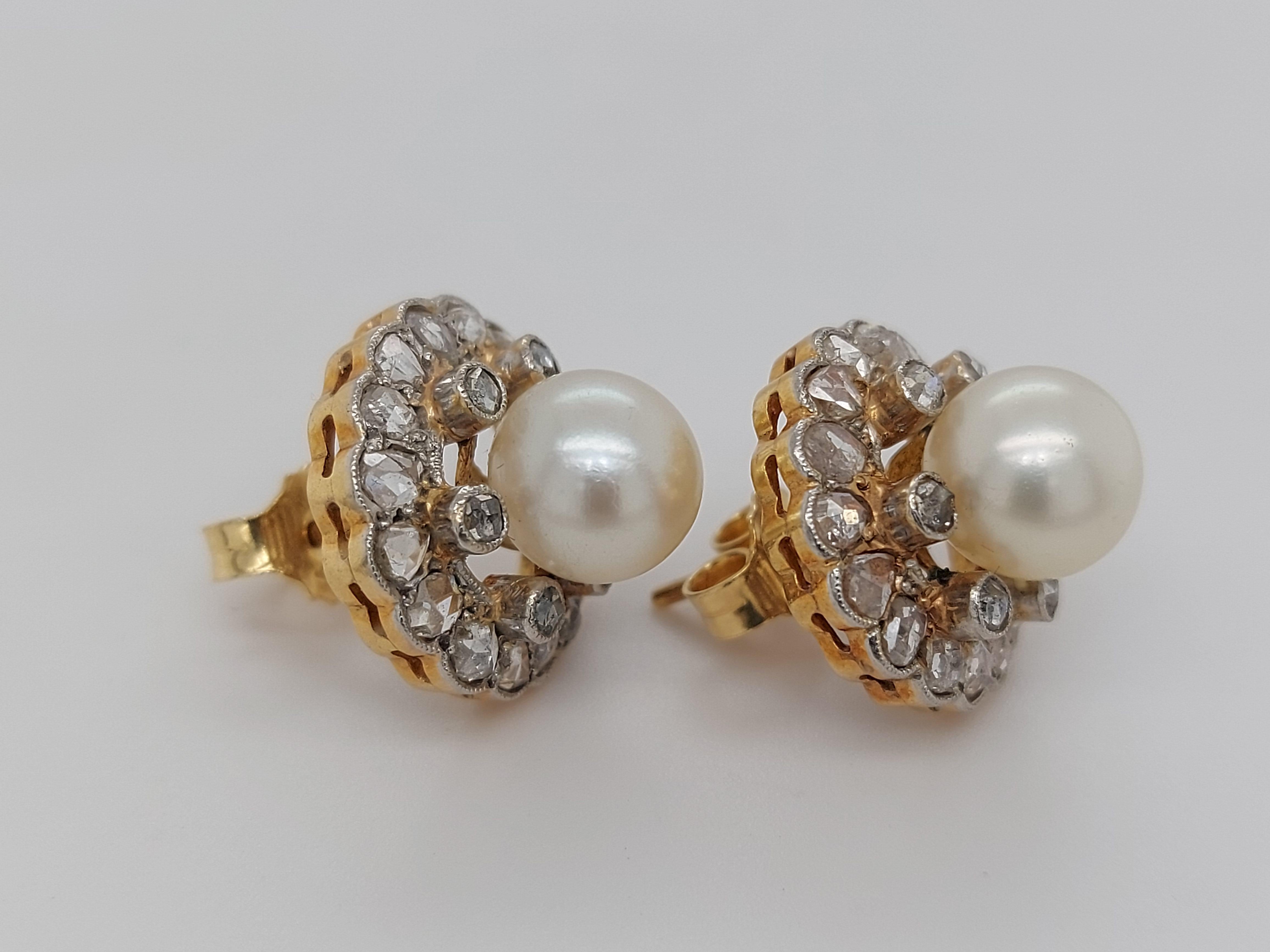 Beautiful Platinum and Gold Ring and Earrings Rose Cut Diamonds and Pearls For Sale 8