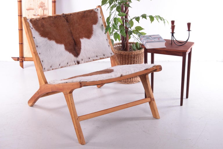 Beautiful Vintage Relax Chair Upholstered with Cowhide, 1970 at 1stDibs