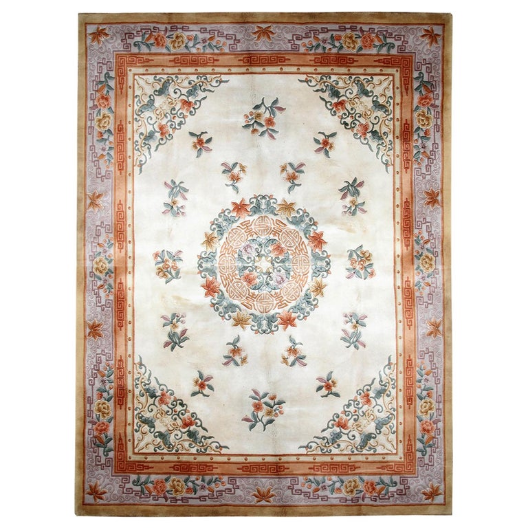 Beautiful Vintage Rug Art Deco Style Chinese Rugs Cream Carpet Rugs