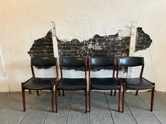 Beautiful Vintage Set of 6 Danish modern rosewood dining chairs black upholstery