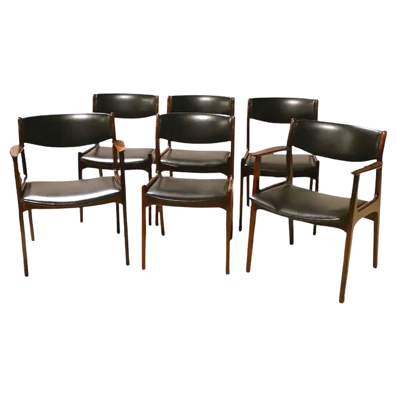 Beautiful Vintage Set of 6 Danish modern rosewood dining chairs black upholstery