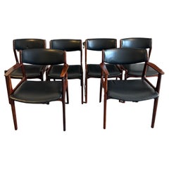 Beautiful Vintage Set of 6 Danish modern rosewood dining chairs black upholstery