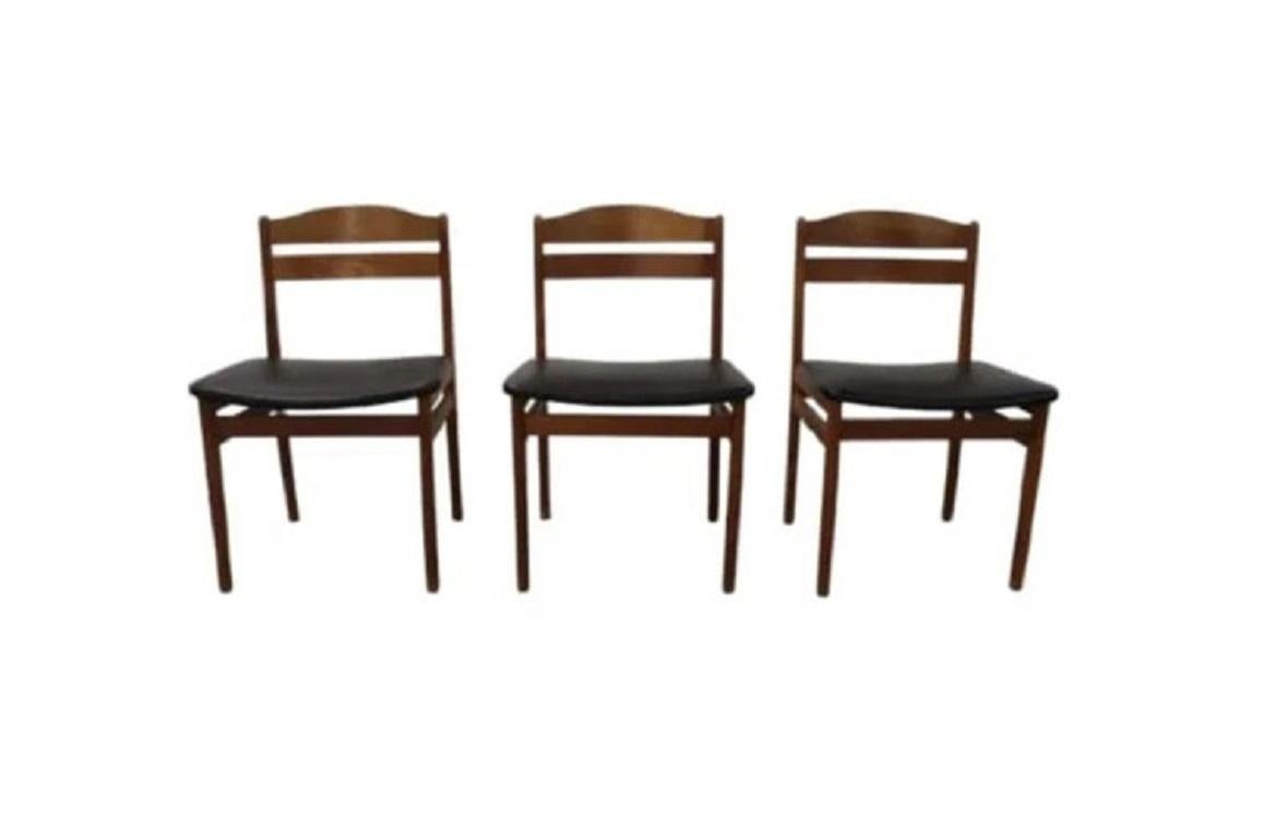 Scandinavo moderno Bellissimo set di 6 sedie da pranzo moderne danesi in teak con imbottitura nera in vendita