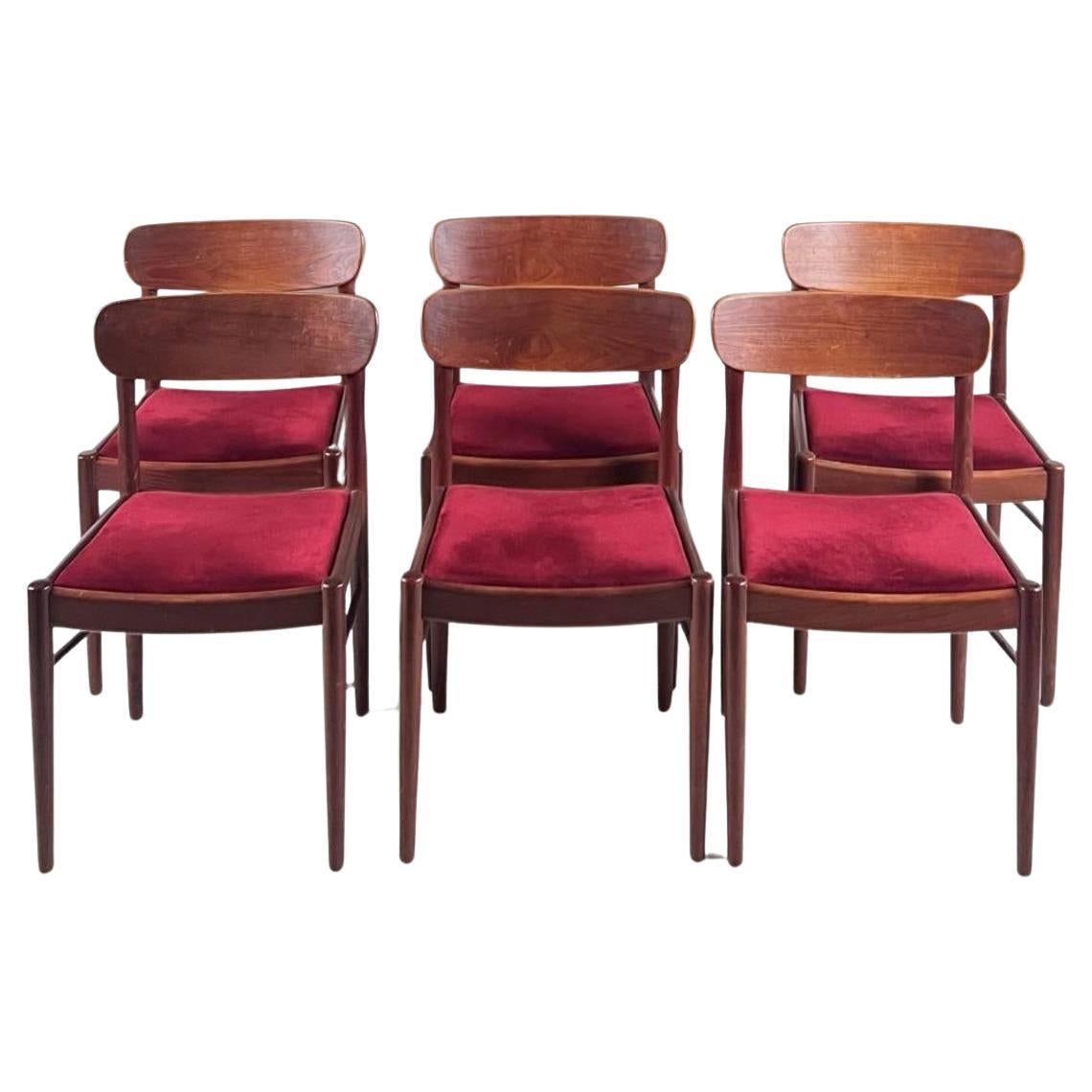 Magnifique ensemble vintage de 6 chaises de salle à manger danoises modernes en teck avec tapisserie 