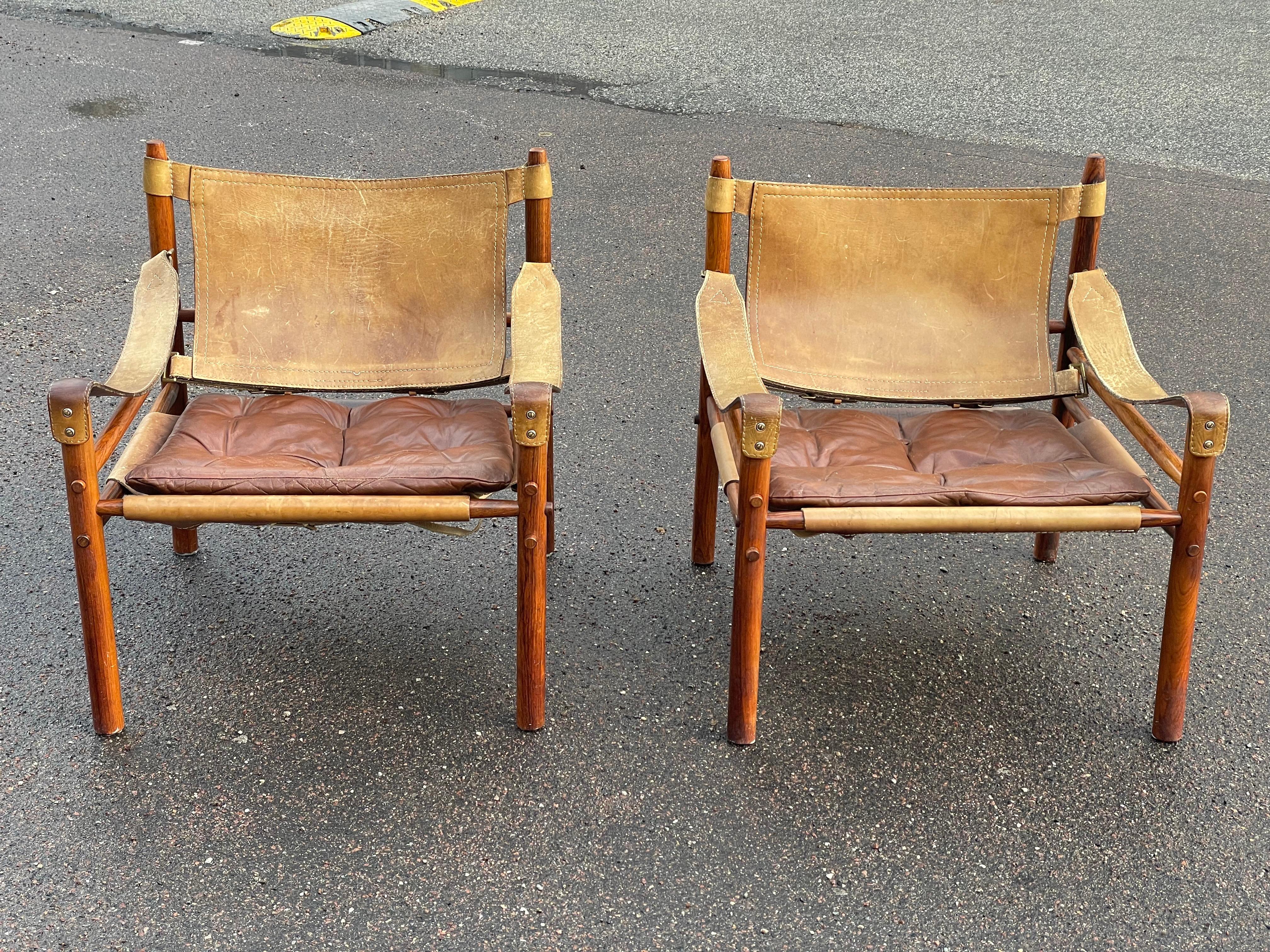 Precioso conjunto vintage de sillas escandinavas Arne Norell Safari de los años 70 en Bueno Estado en Copenhagen, DK