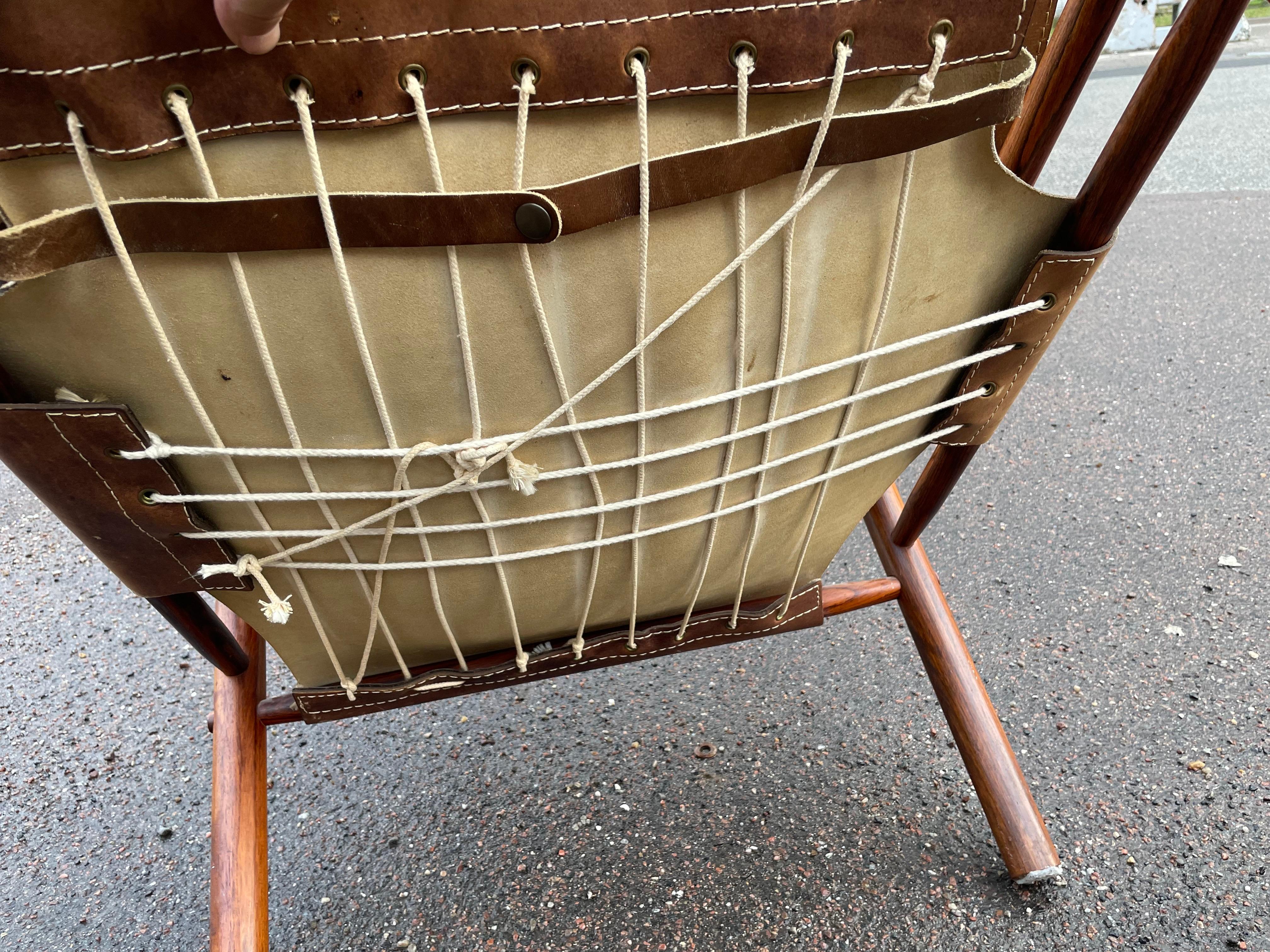 Precioso conjunto vintage de sillas escandinavas Arne Norell Safari de los años 70 Cuero