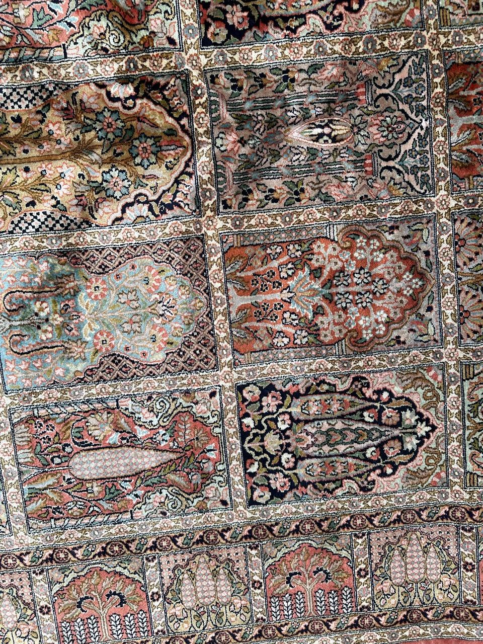 Pakistani Beautiful Vintage Silk Kashmir Rug For Sale