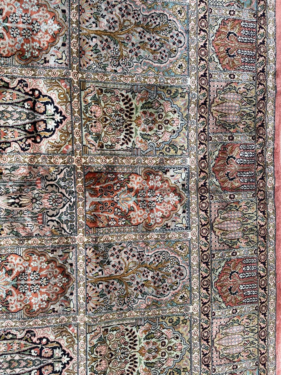 Hand-Knotted Beautiful Vintage Silk Kashmir Rug For Sale