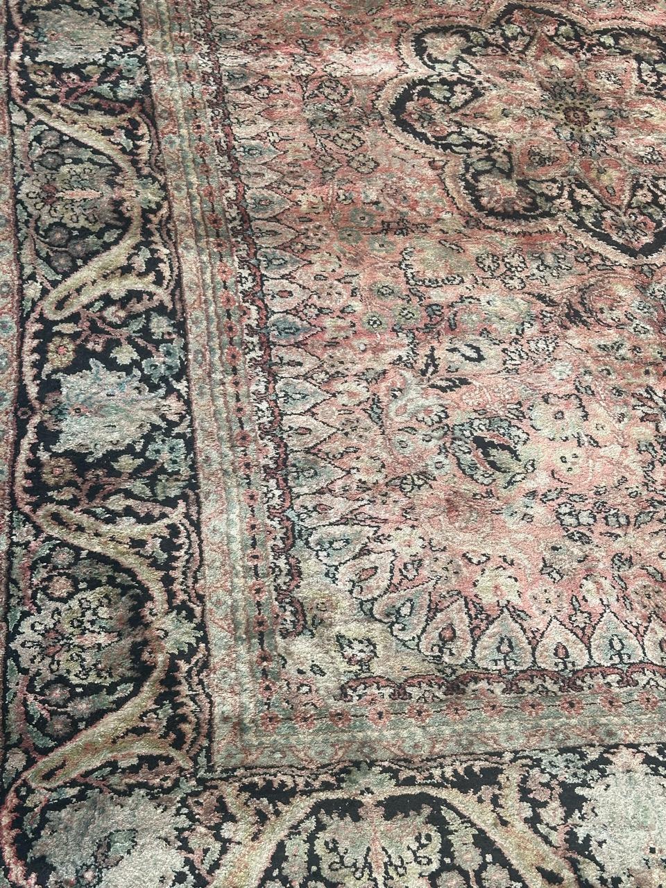 Hand-Knotted Beautiful Vintage Silk Kashmir Rug For Sale