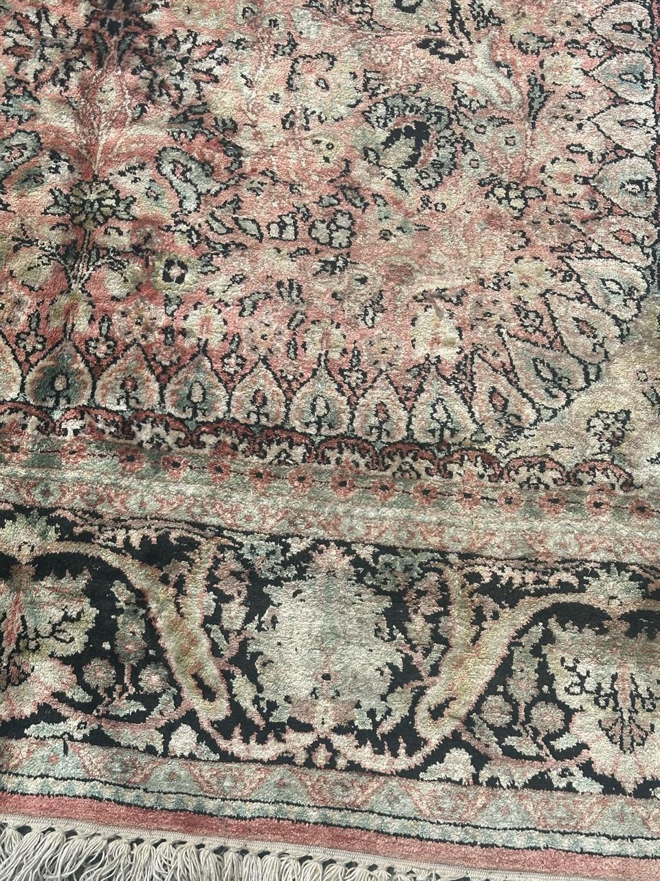 20th Century Beautiful Vintage Silk Kashmir Rug For Sale