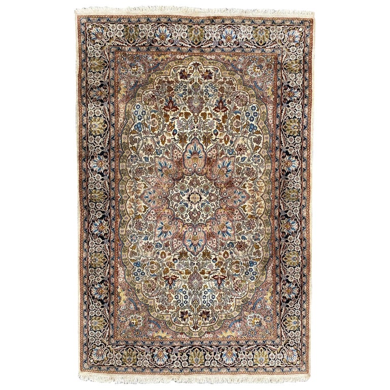 Beautiful Vintage Silk Kashmir Rug For Sale at 1stDibs