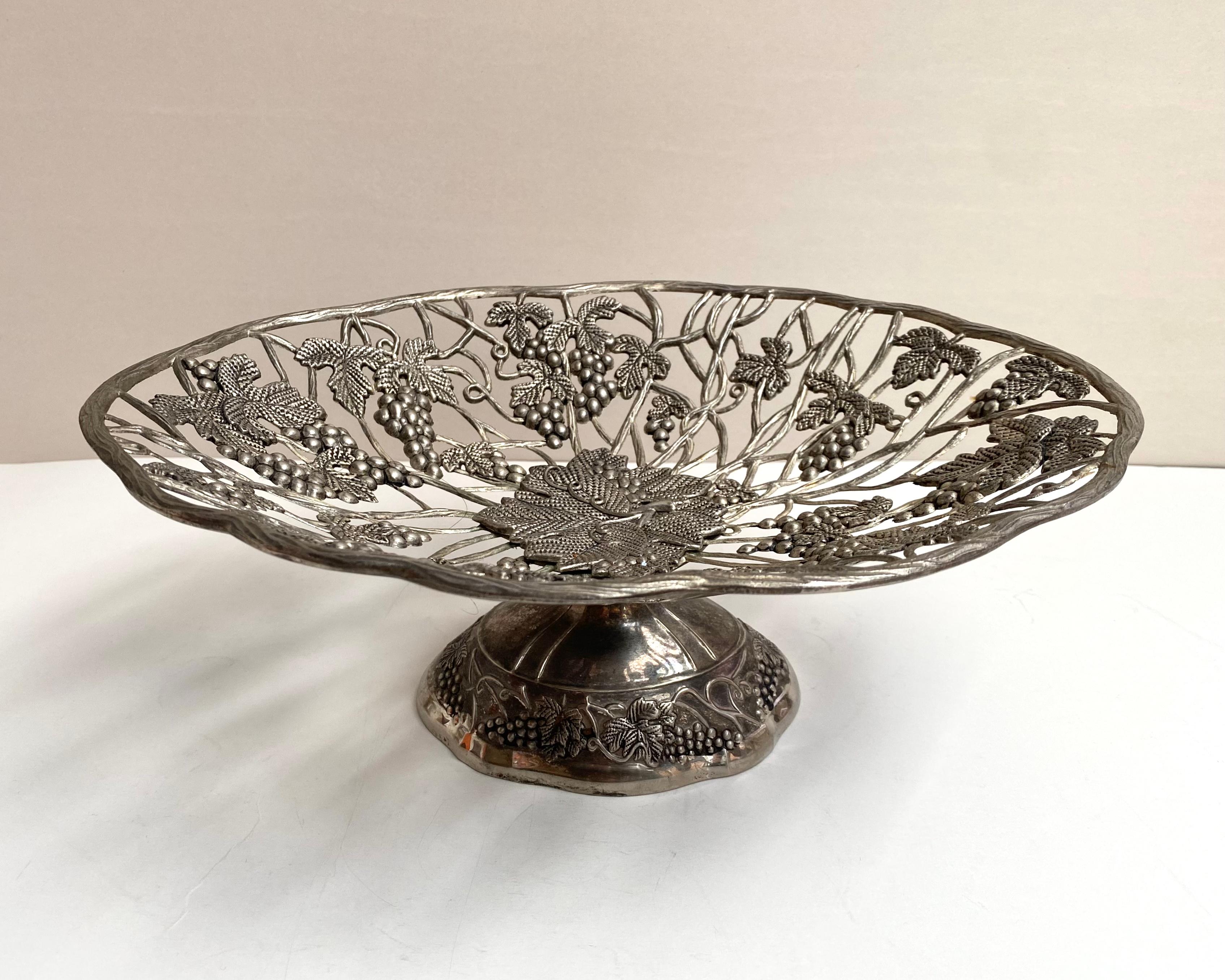 French Beautiful Vintage Silver Plated Fruit Bowl, France, 1960